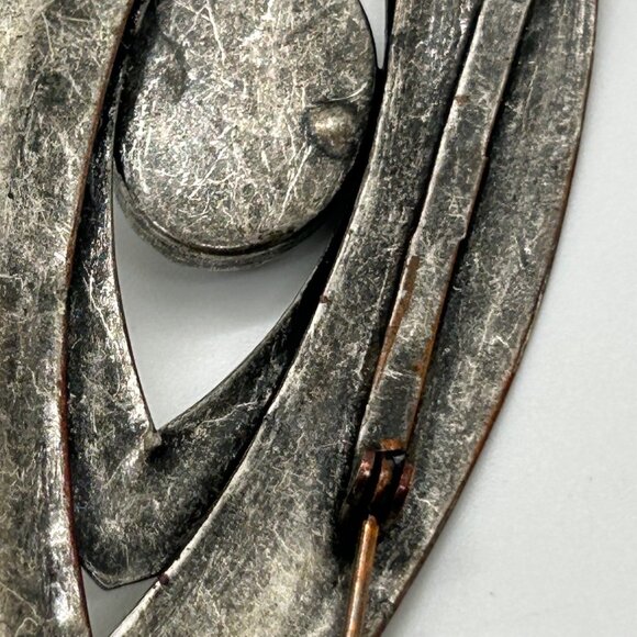 Vintage Eye-Shaped Silver-Tone Brooch With Black acrylic "Evil Eye" Cabochon For - Picture 12 of 16